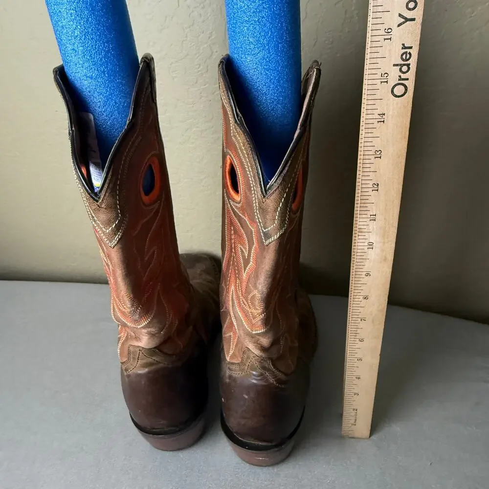 Ariat Men’s 12 D Brown Leather Square Toe Western Cowboy Boots Embroidered